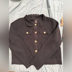 Tahari Black Cardigan with Gold Buttons